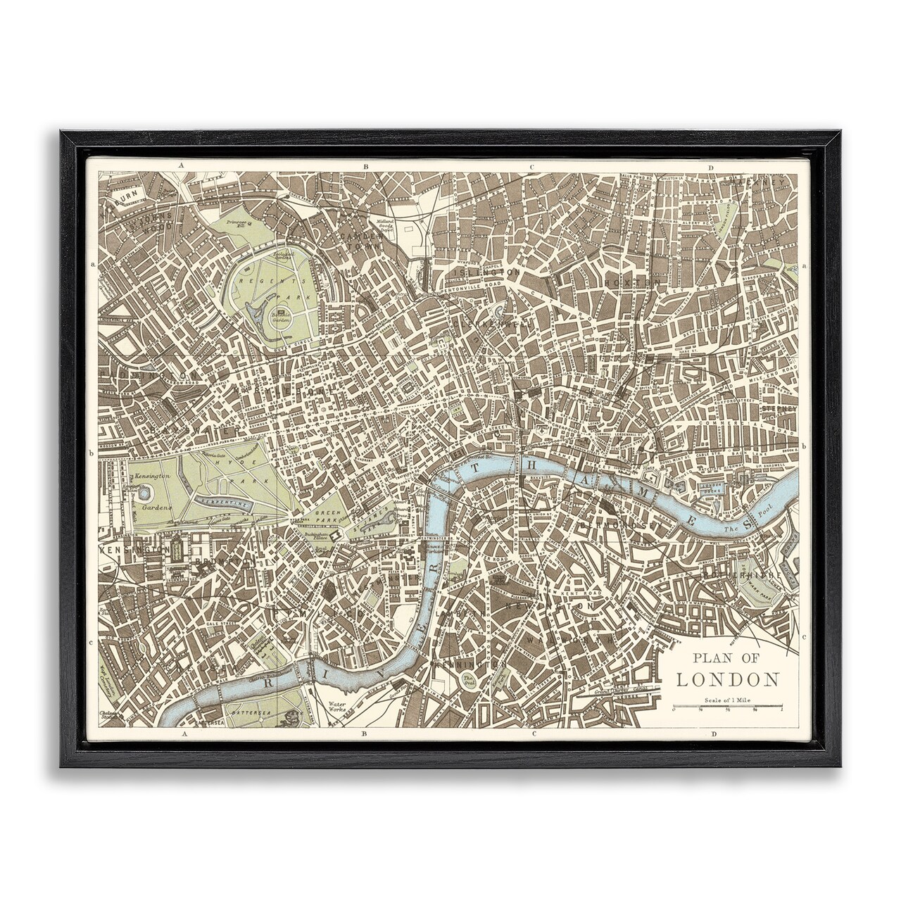 Stupell Industries Vintage Blueprint Plant of London Floating Frame Design by Phillipa Katz